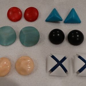 Lot of 6 1980's Plastic Clip Earrings